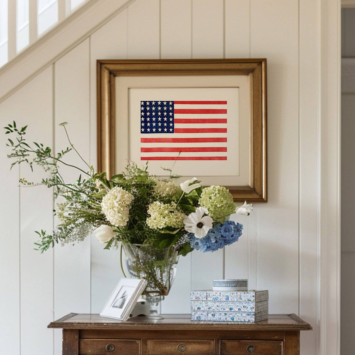 American Flag on Beige Art Print: 8x10