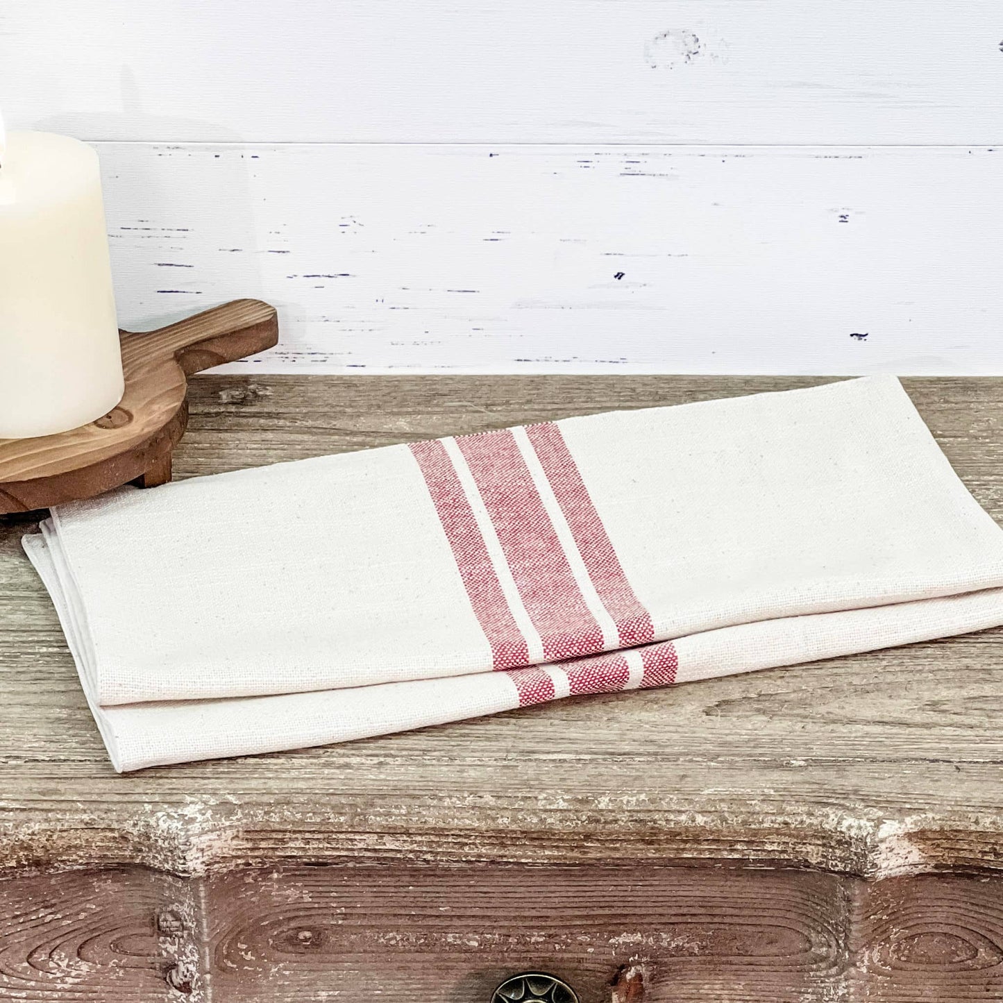 Market Place Red Grain Sack Stripe Tablemat Set of 2 14Lx14W