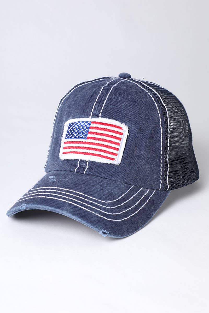 America USA Flag Mesh Snapback Baseball Cap: NAVY / One Size