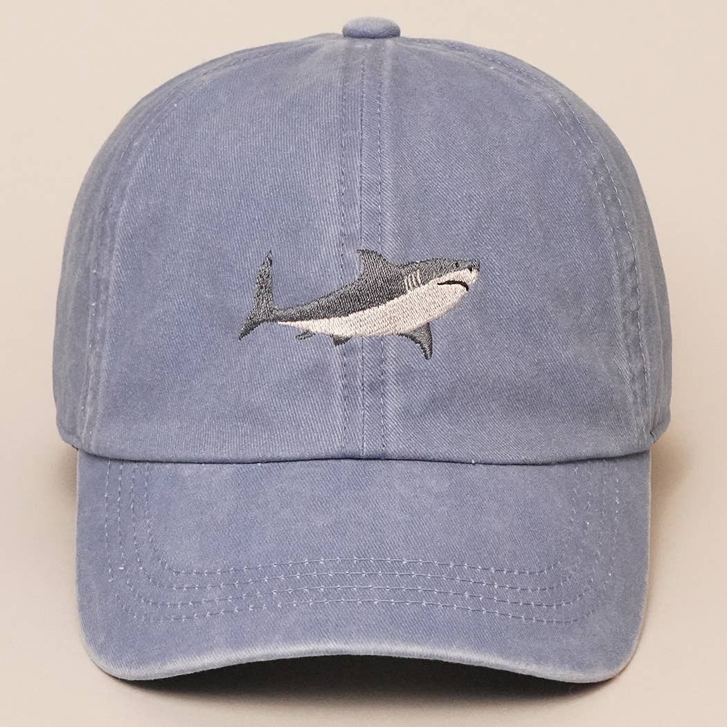 Shark Embroidered Cotton Baseball Dad Cap: WHITE / One Size