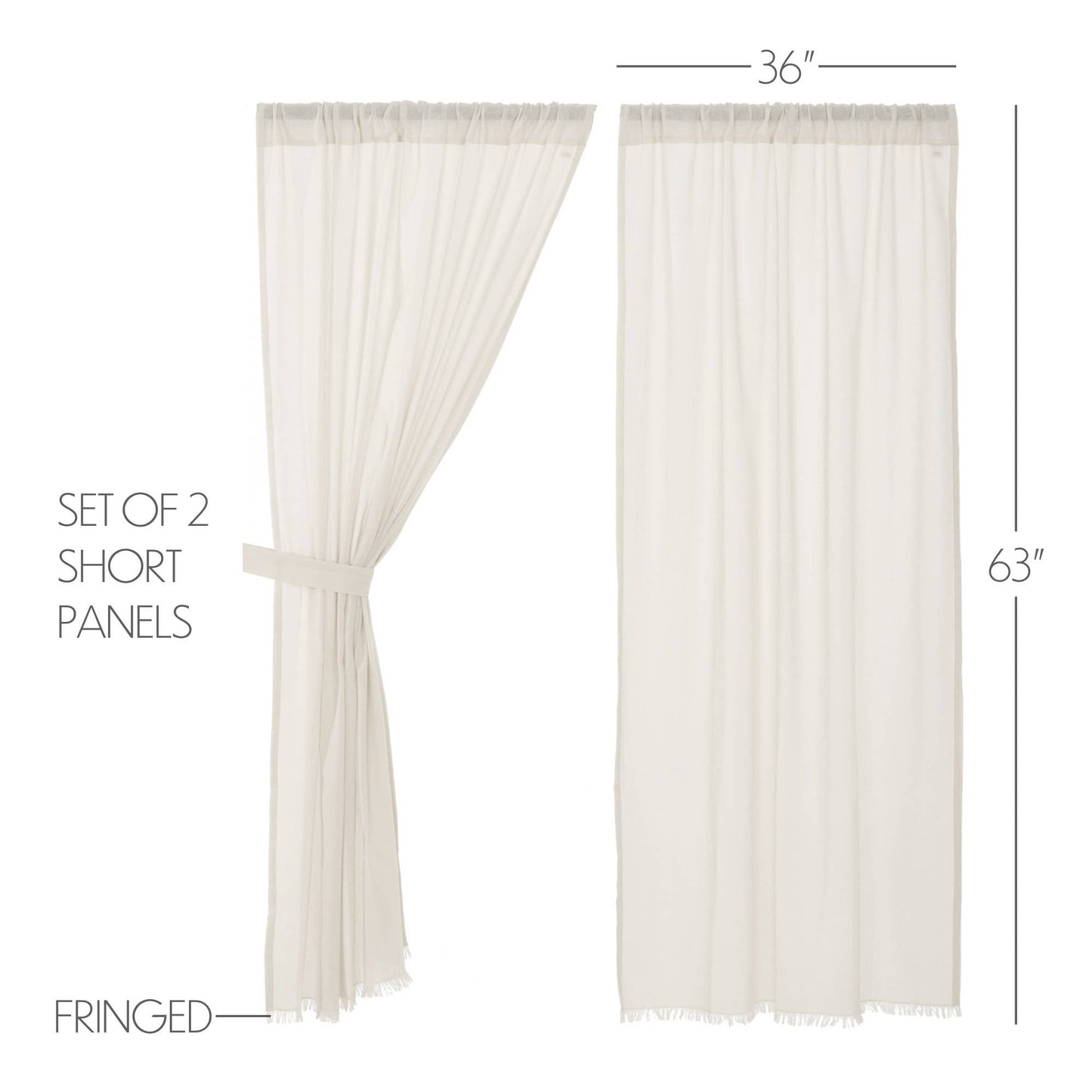 Tobacco Cloth Antique White Short Panel Fringed Set of 2 63x36