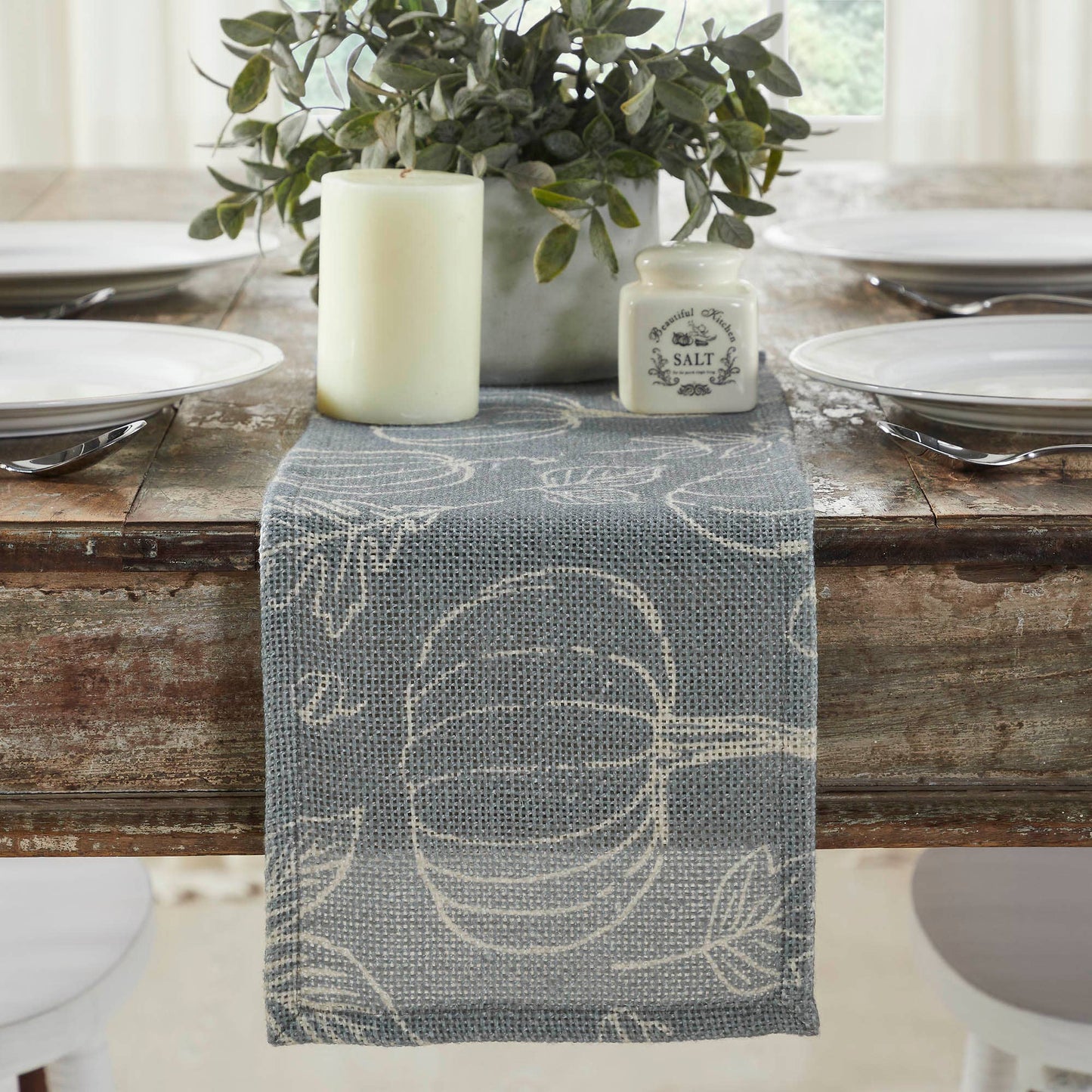 Grey Pumpkin Silhouette Fall Table Runner 8x24 Autumn Harvest Decorative Dining & Coffee Table Accent