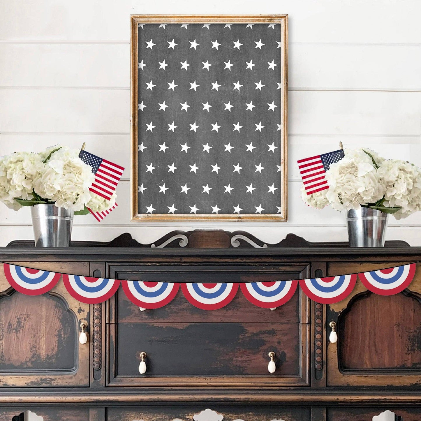 White Stars on Chalkboard Fourth of July Art Print: 8x10