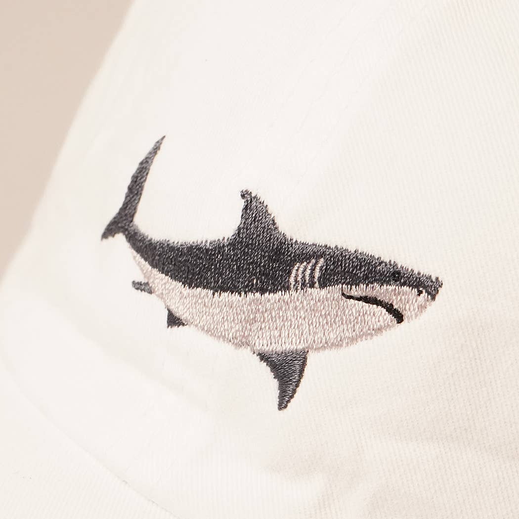 Shark Embroidered Cotton Baseball Dad Cap: WHITE / One Size
