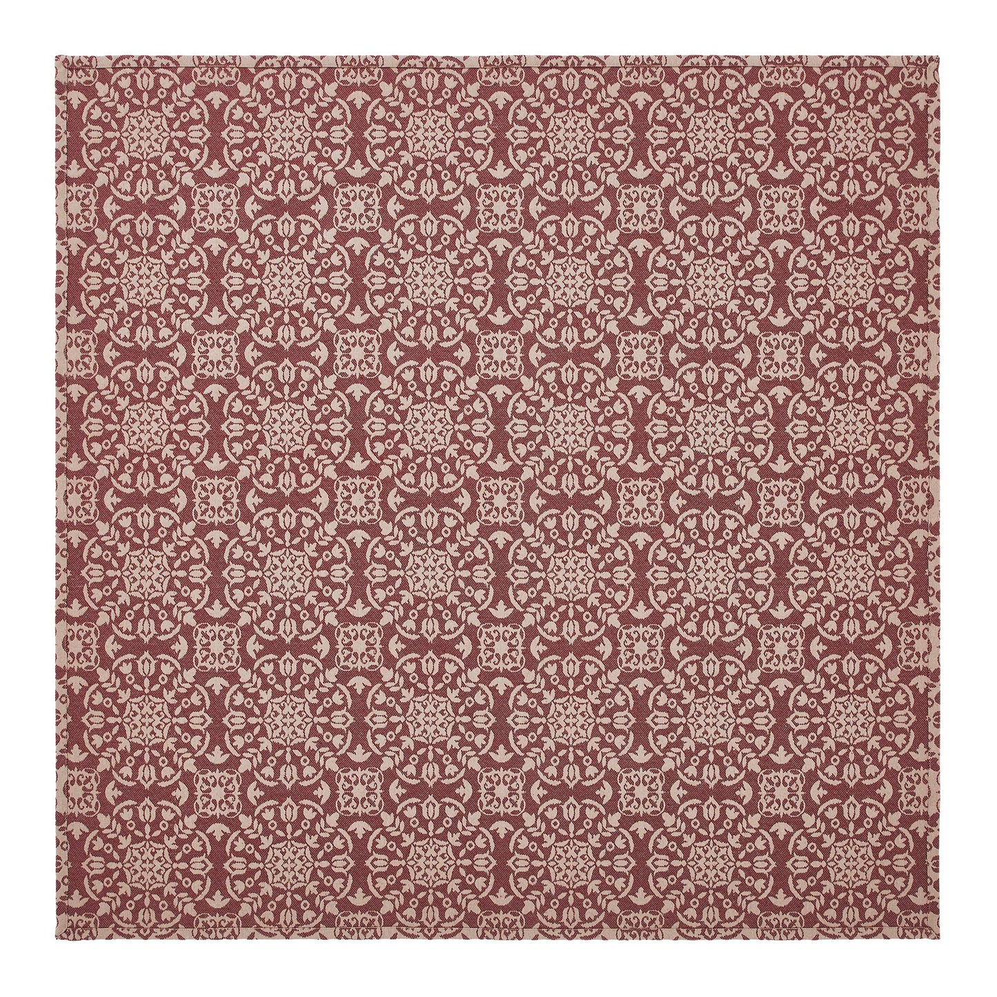 Custom House Burgundy Tan Jacquard Table Topper 42x42