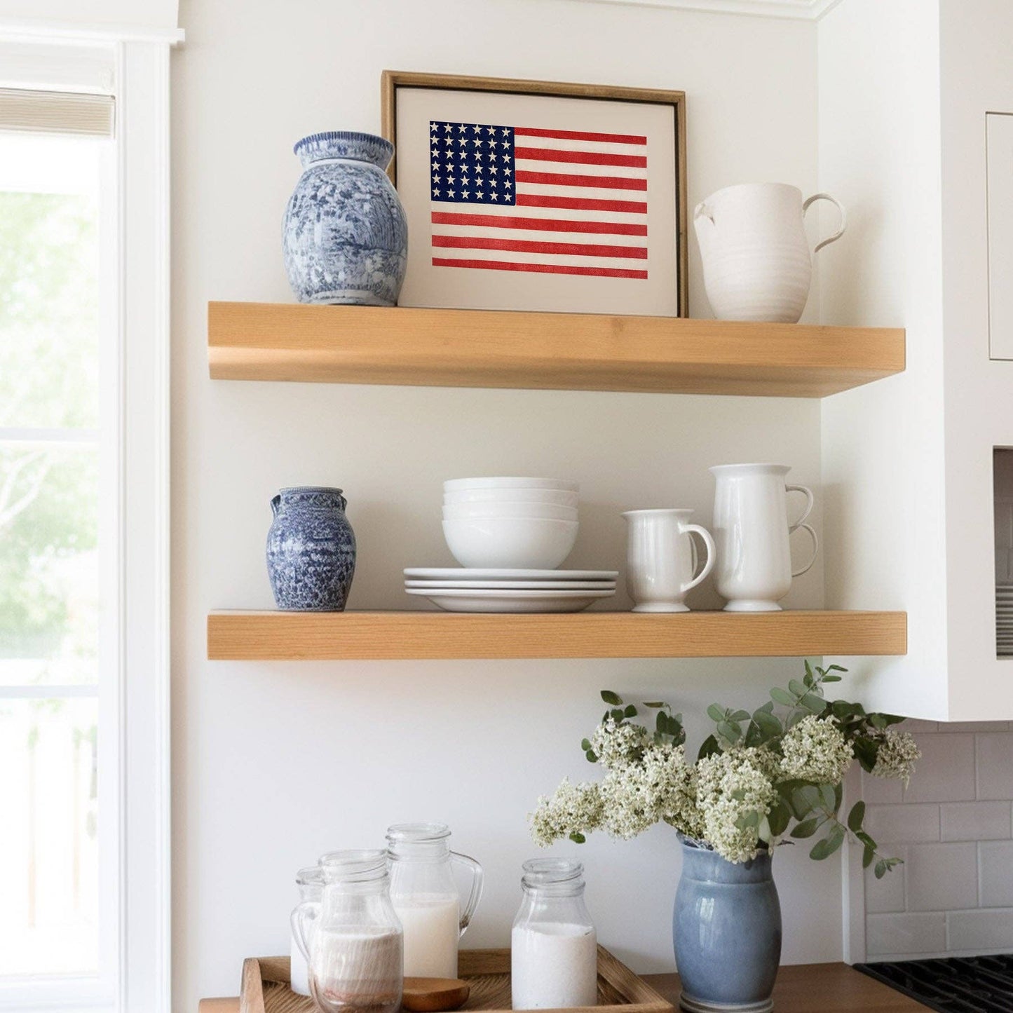 American Flag on Beige Art Print: 8x10