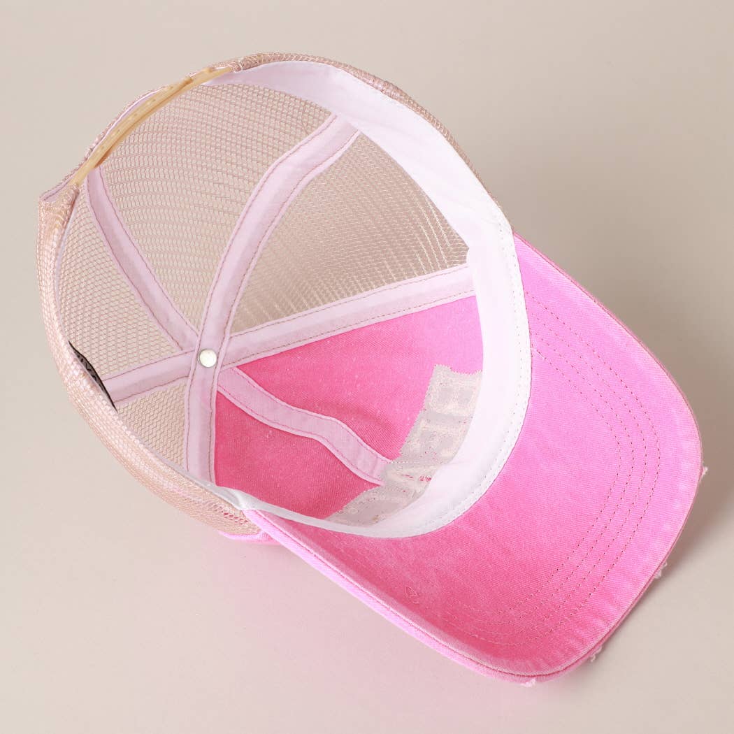 BEACH Chenille Letter Patch Mesh Back Baseball Cap: DUSTY PINK / One Size
