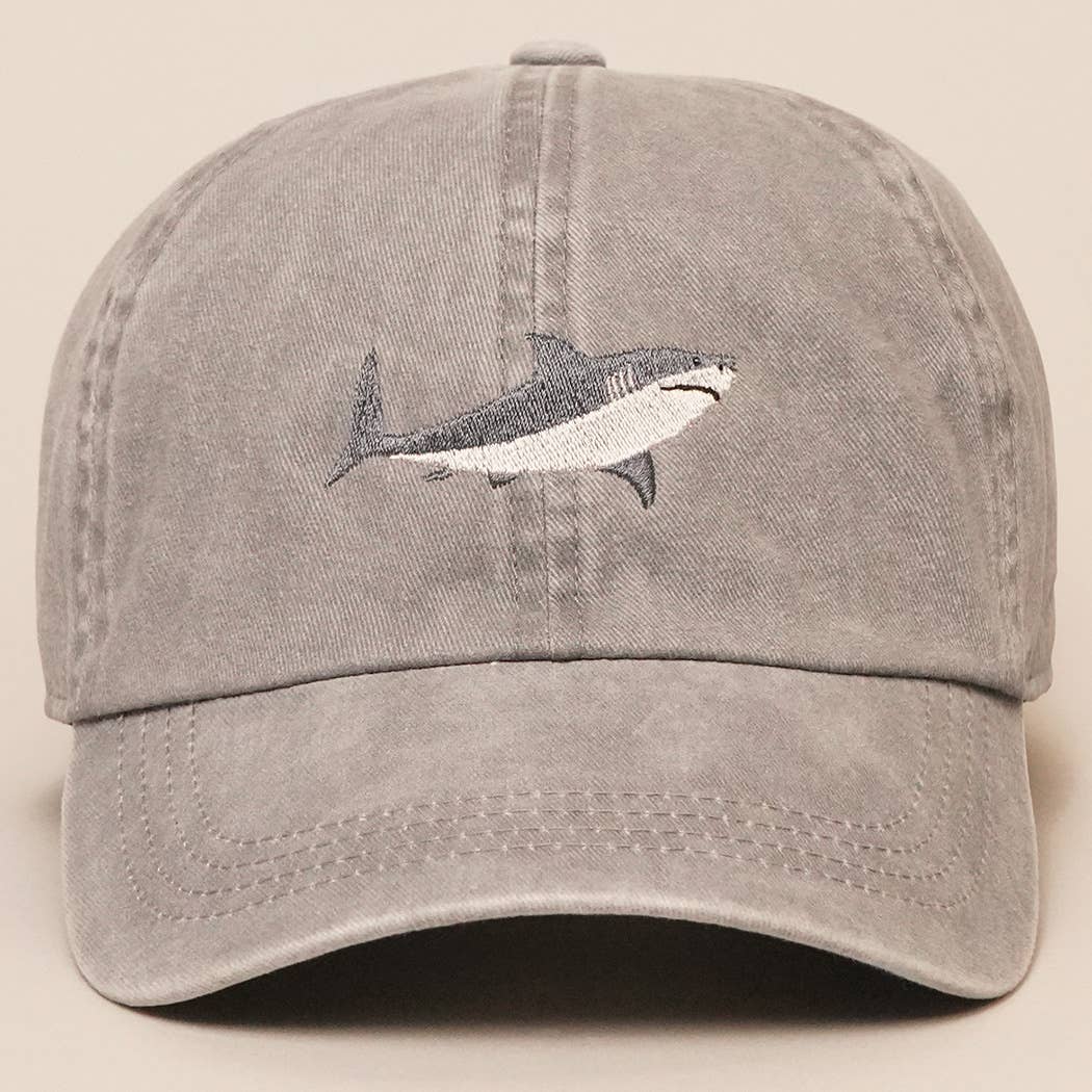 Shark Embroidered Cotton Baseball Dad Cap: WHITE / One Size