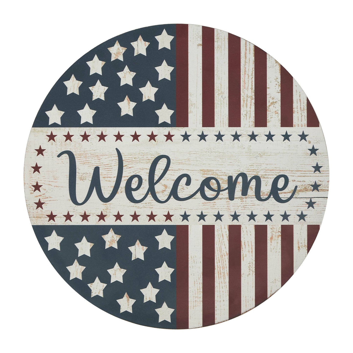 Welcome Stars & Stripes Round Wall Hanging 11 Inch Diameter