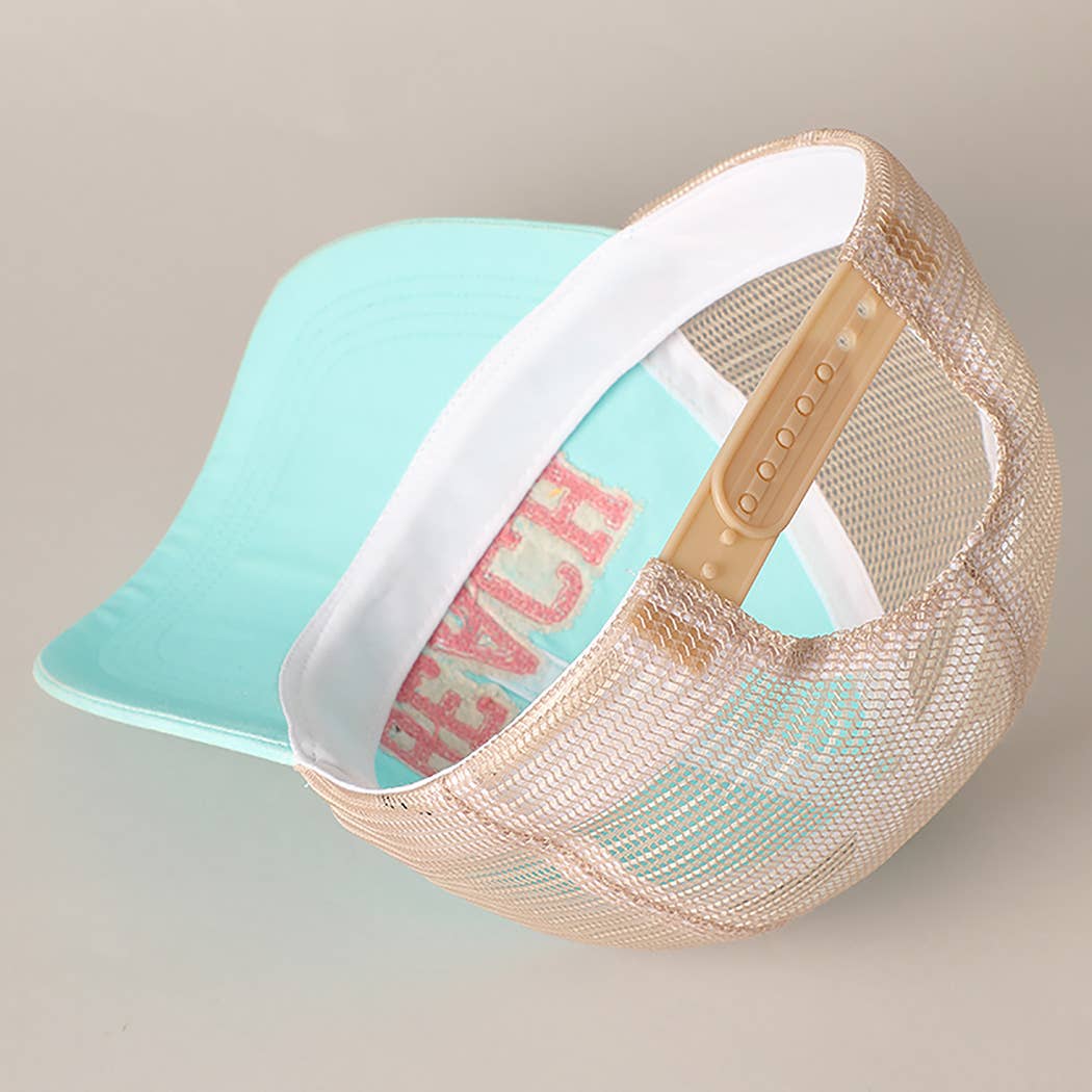 BEACH Chenille Letter Patch Mesh Back Baseball Cap: DUSTY PINK / One Size