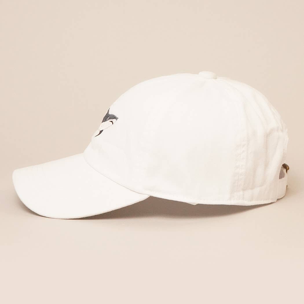 Shark Embroidered Cotton Baseball Dad Cap: WHITE / One Size