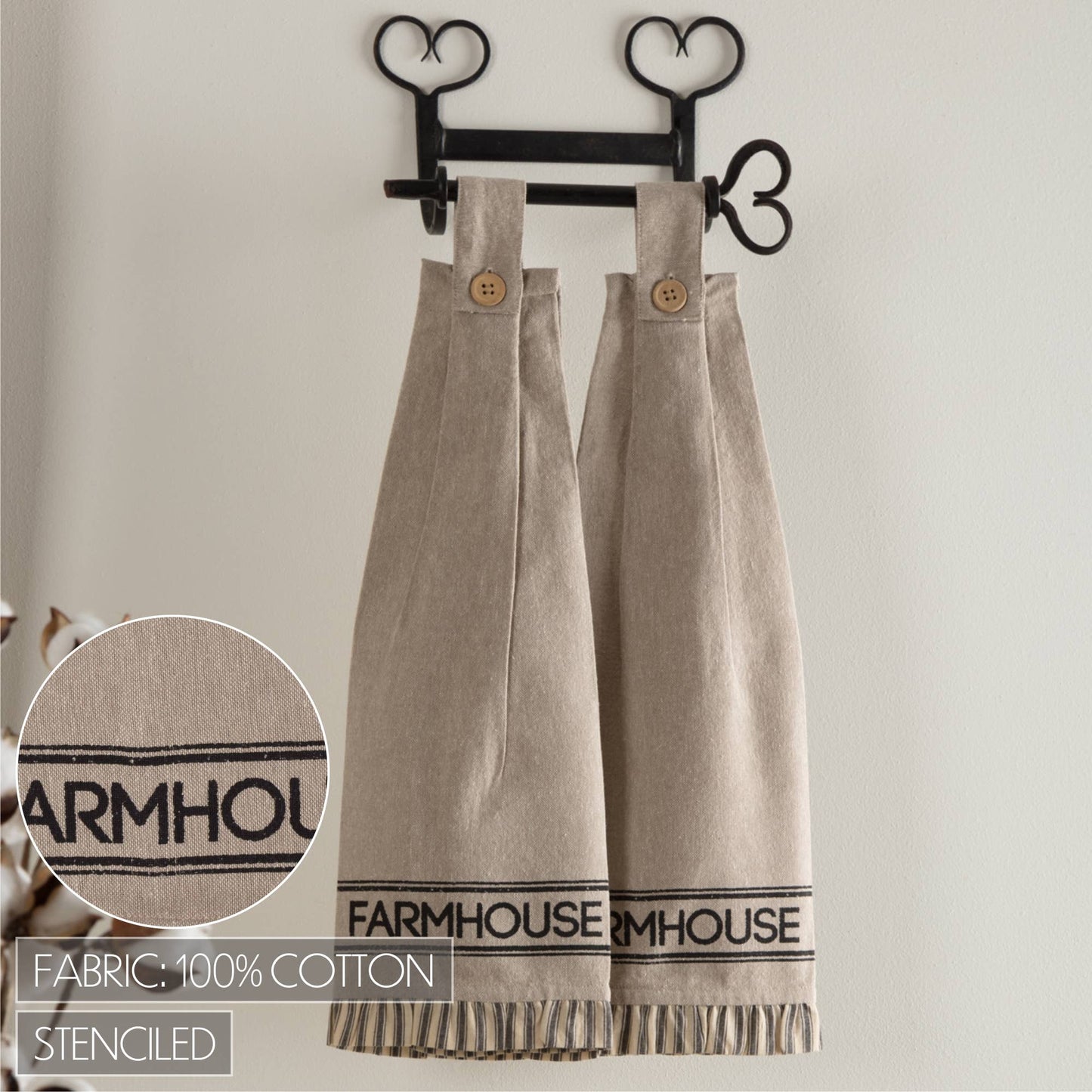 Sawyer Mill Charcoal Farmhouse Button Loop Tea Towel Set of 2