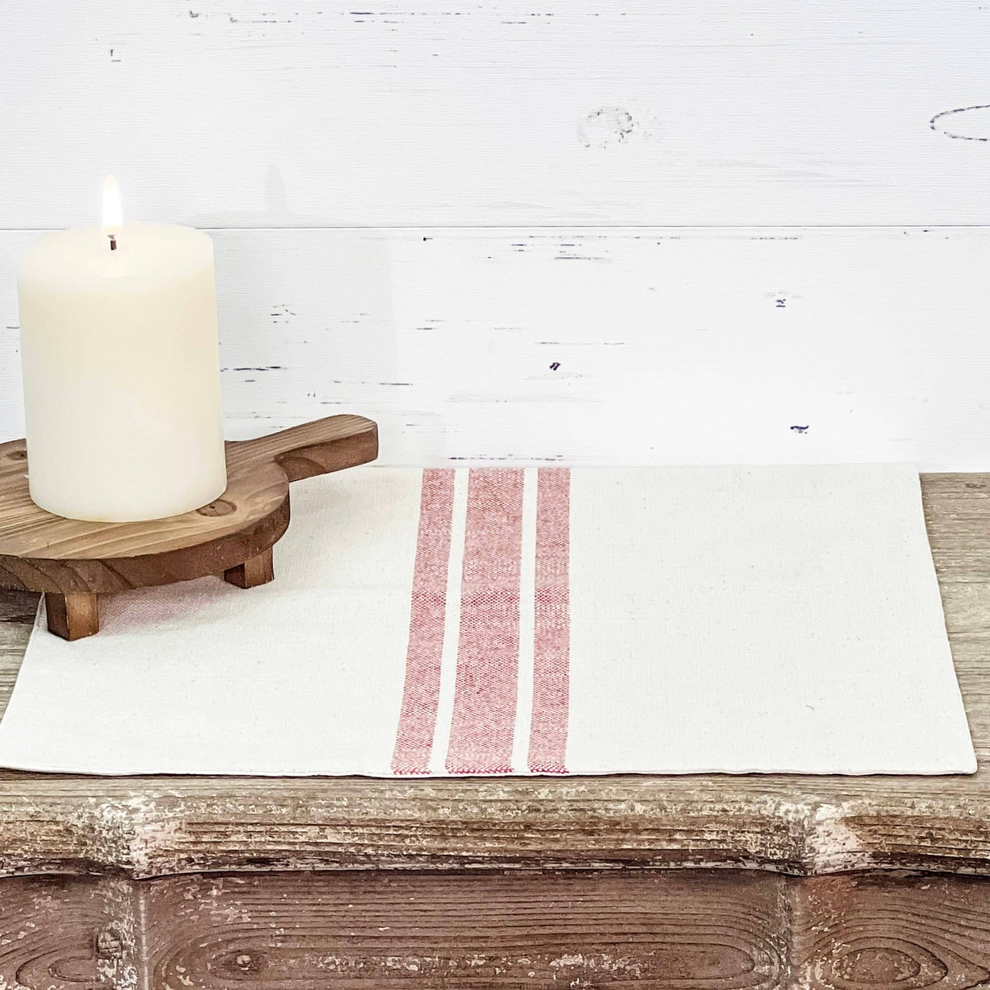Market Place Red Grain Sack Stripe Tablemat Set of 2 14Lx14W