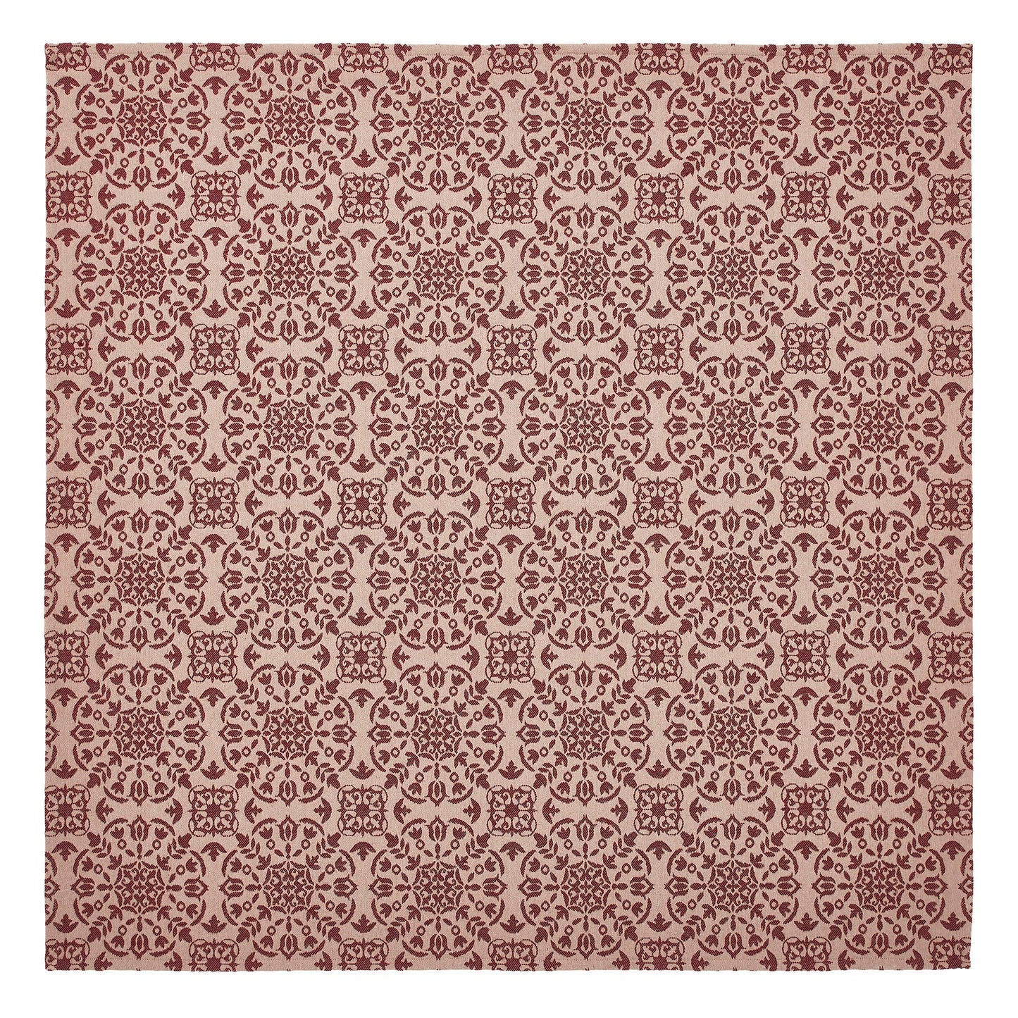 Custom House Burgundy Tan Jacquard Table Topper 42x42