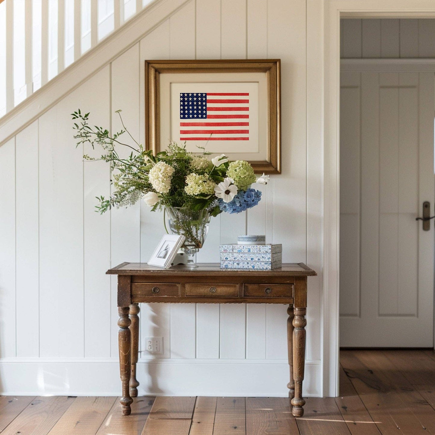 American Flag on Beige Art Print: 8x10