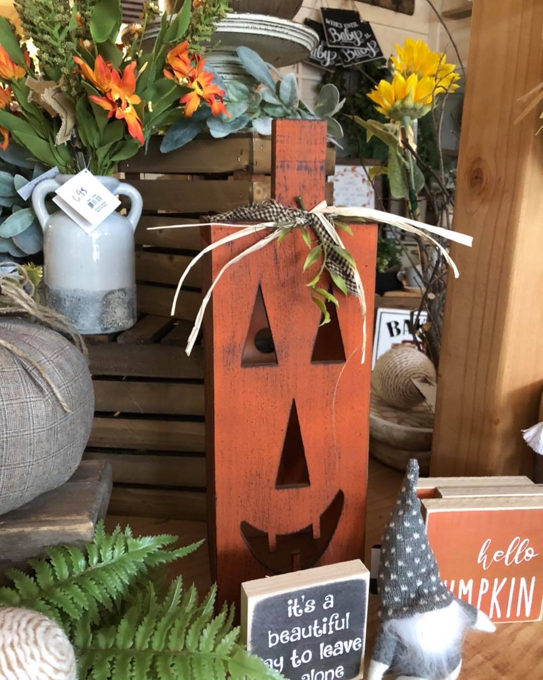 Standing, Luminating Jack-O in Orange - Made Of Wood 