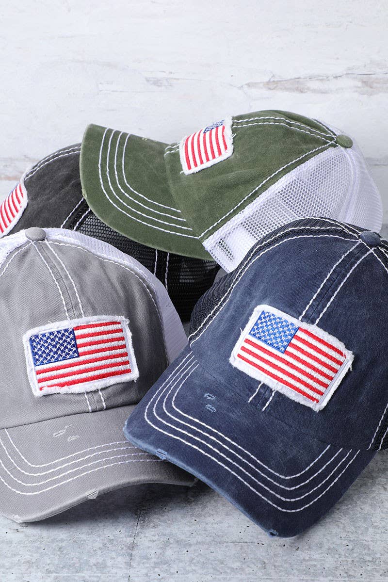 America USA Flag Mesh Snapback Baseball Cap: NAVY / One Size