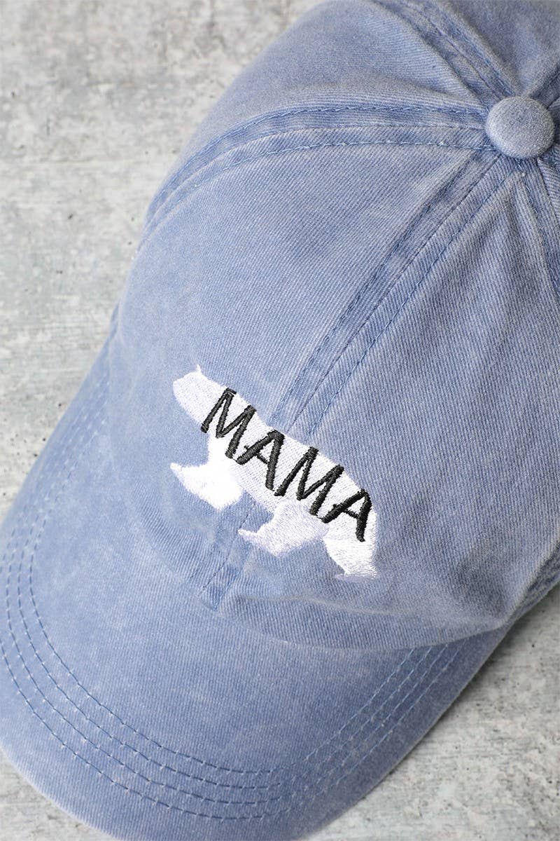 Mama Bear Embroidery Washed Cotton Baseball Cap: DENIM BLUE / One Size