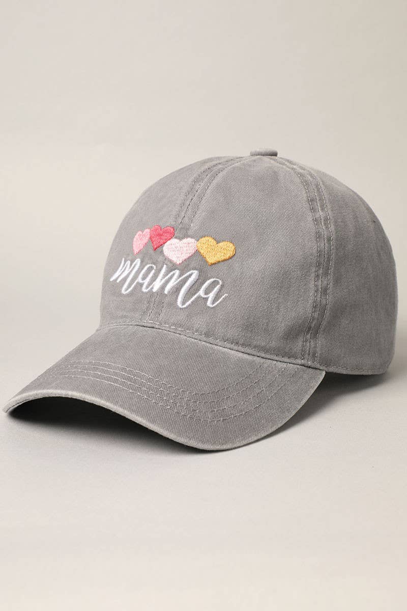 Mama with Heart Embroidery Baseball Dad Hat Cap: GREY / One Size