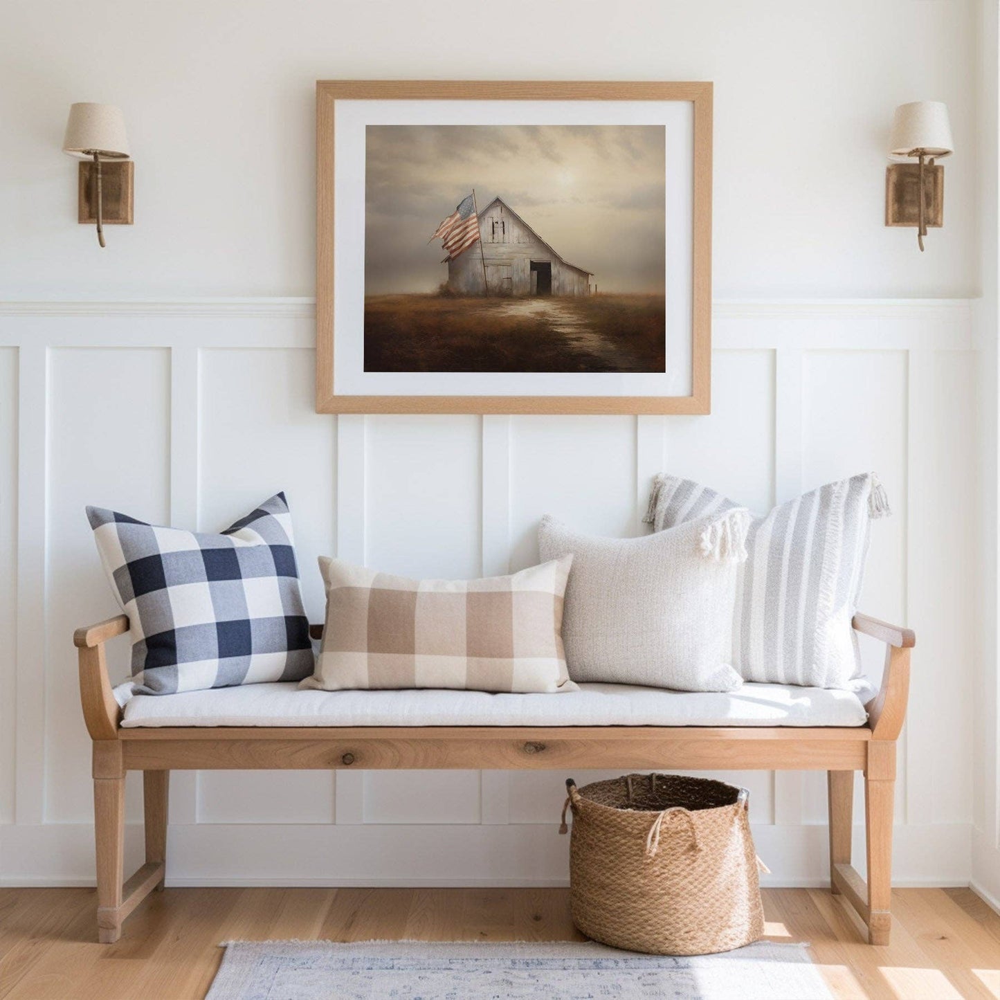 Muted Sunset Barn With American Flag Art Print: 11x14