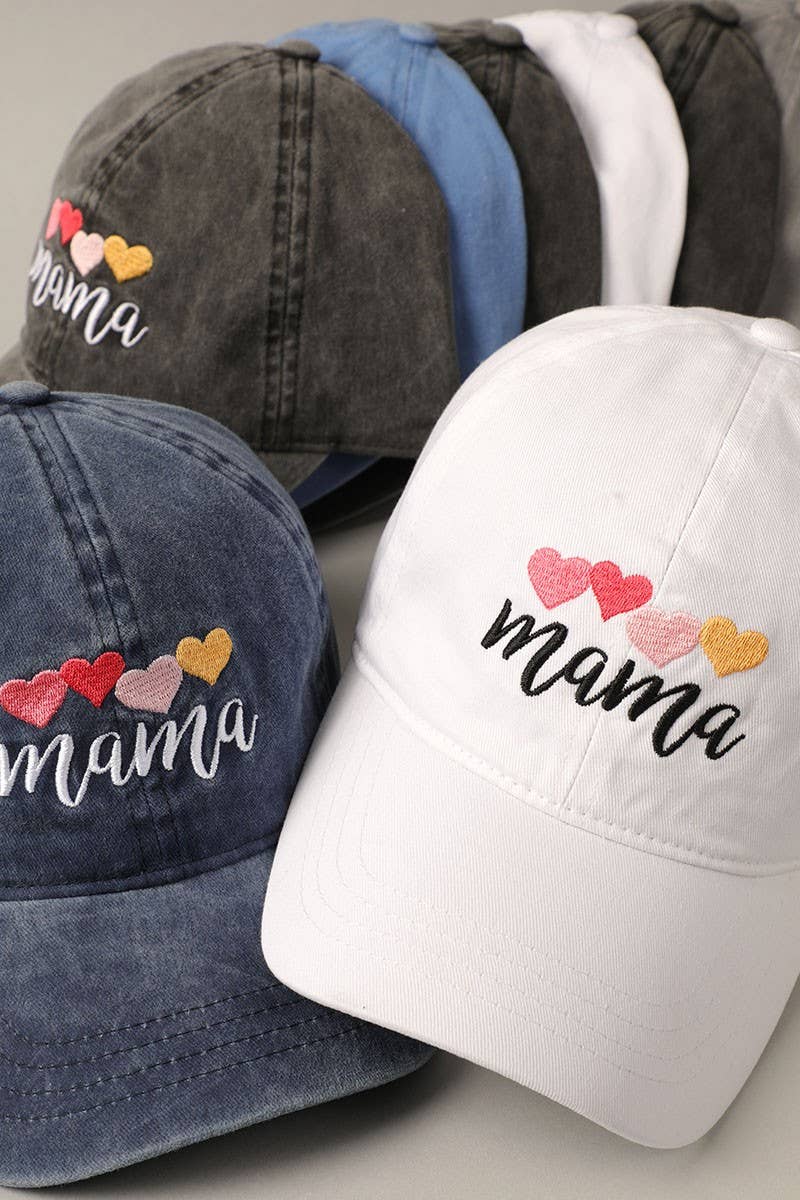 Mama with Heart Embroidery Baseball Dad Hat Cap: GREY / One Size