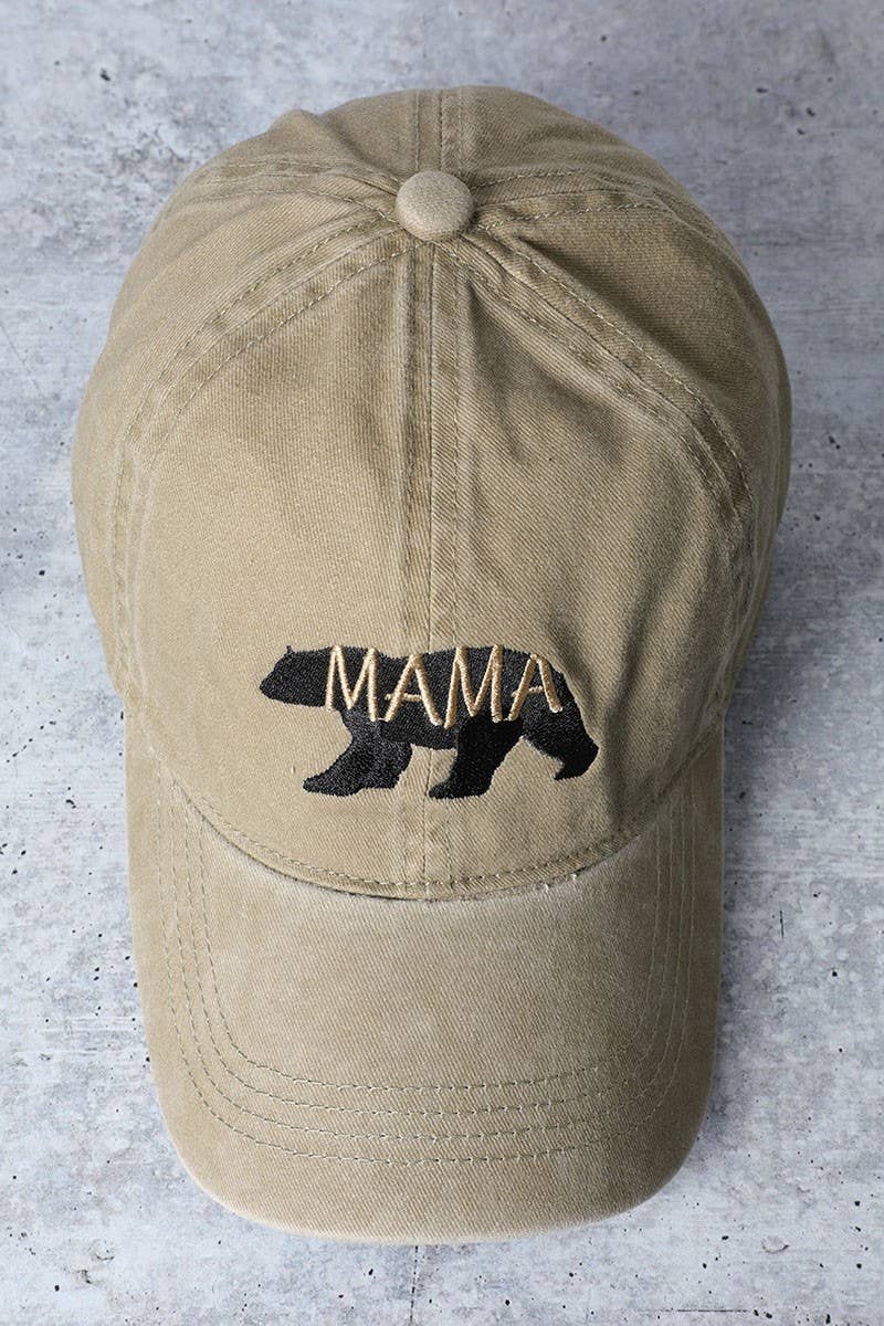 Mama Bear Embroidery Washed Cotton Baseball Cap: DENIM BLUE / One Size