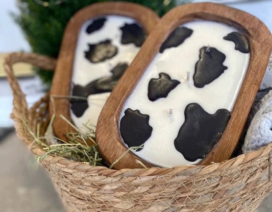 Oval Dough Bowl Soy Wax Candle with Cow Print: Banana Nut Bread