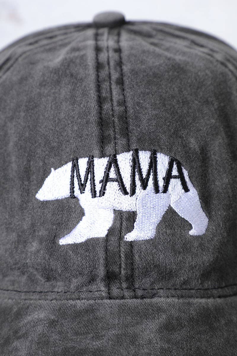 Mama Bear Embroidery Washed Cotton Baseball Cap: DENIM BLUE / One Size