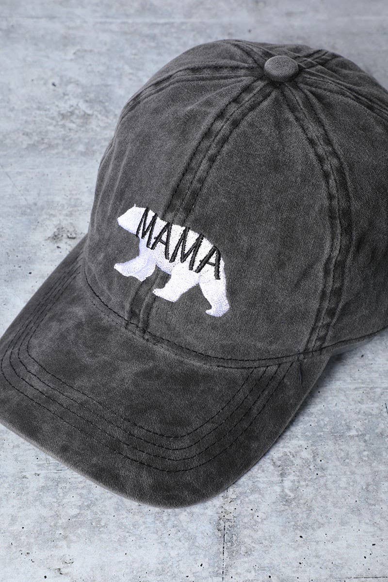 Mama Bear Embroidery Washed Cotton Baseball Cap: DENIM BLUE / One Size