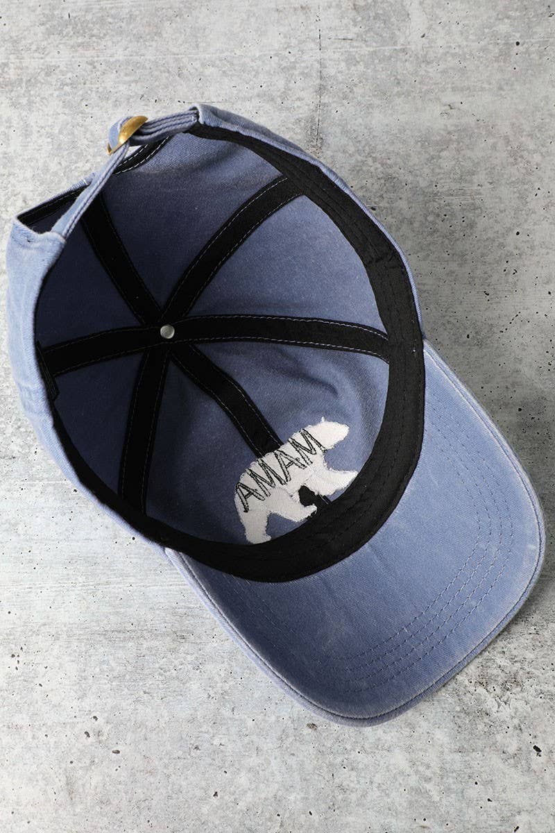 Mama Bear Embroidery Washed Cotton Baseball Cap: DENIM BLUE / One Size