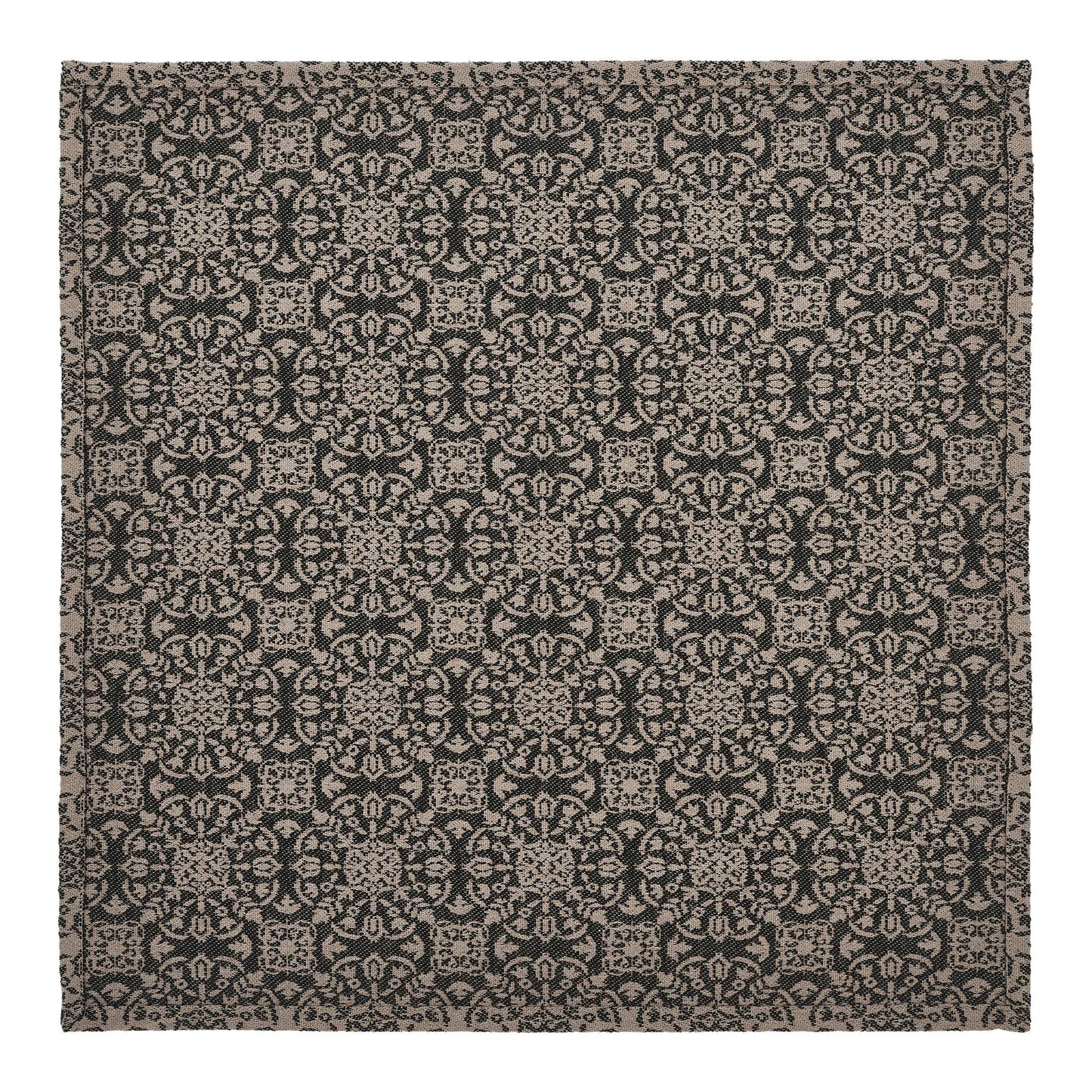 Custom House Black Tan Jacquard Table Topper 20x20