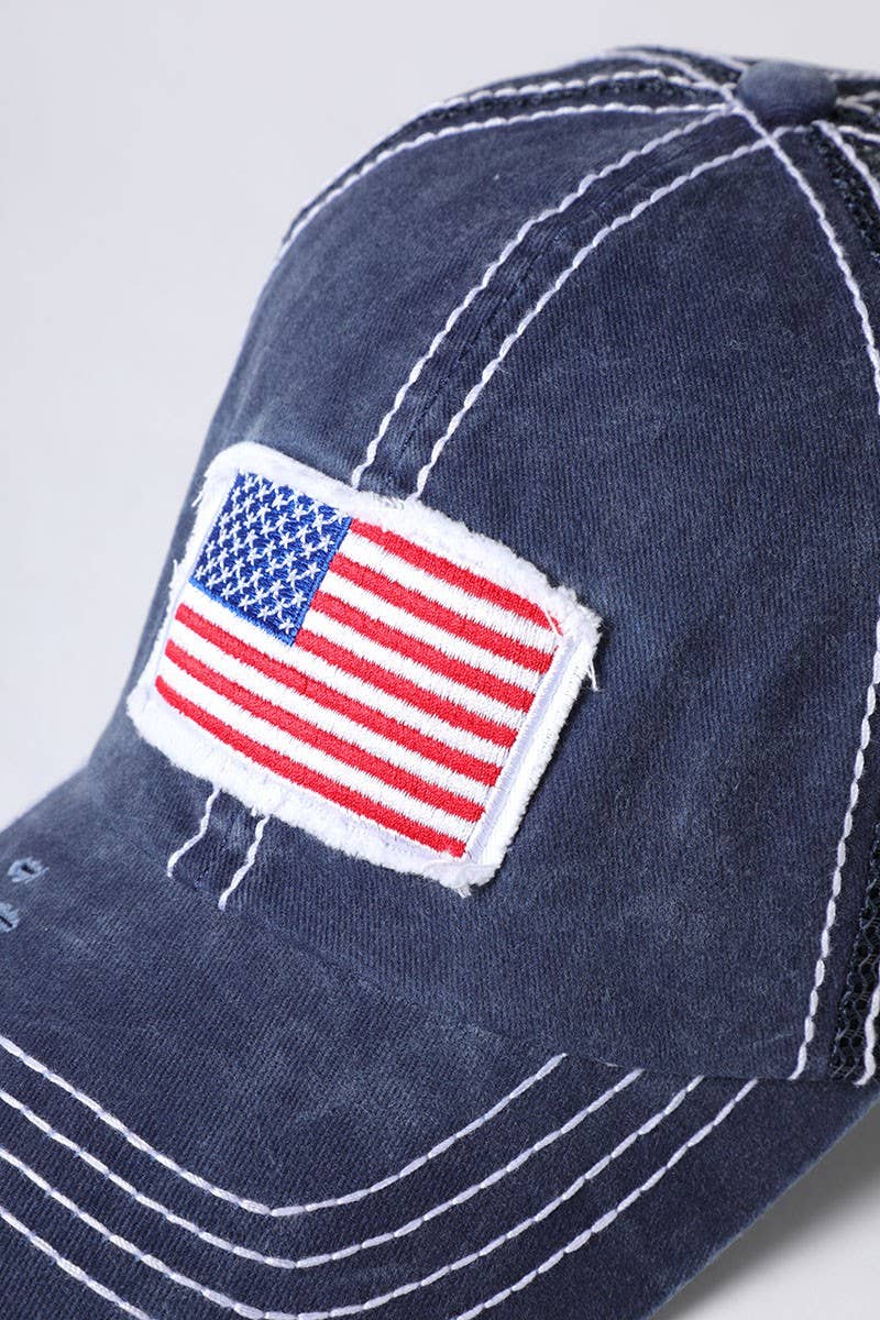America USA Flag Mesh Snapback Baseball Cap: NAVY / One Size