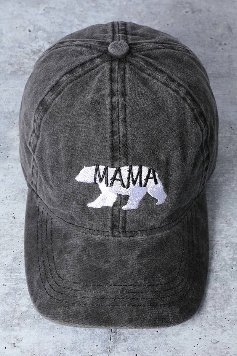 Mama Bear Embroidery Washed Cotton Baseball Cap: DENIM BLUE / One Size