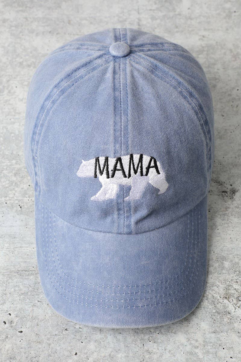 Mama Bear Embroidery Washed Cotton Baseball Cap: DENIM BLUE / One Size