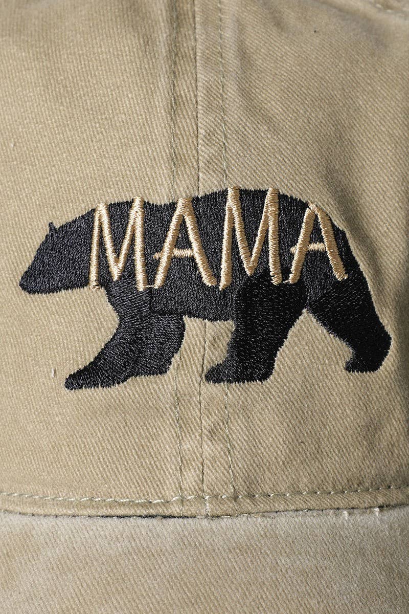 Mama Bear Embroidery Washed Cotton Baseball Cap: DENIM BLUE / One Size