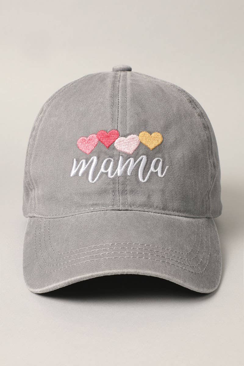Mama with Heart Embroidery Baseball Dad Hat Cap: GREY / One Size