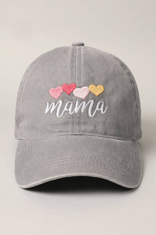 Mama with Heart Embroidery Baseball Dad Hat Cap: GREY / One Size