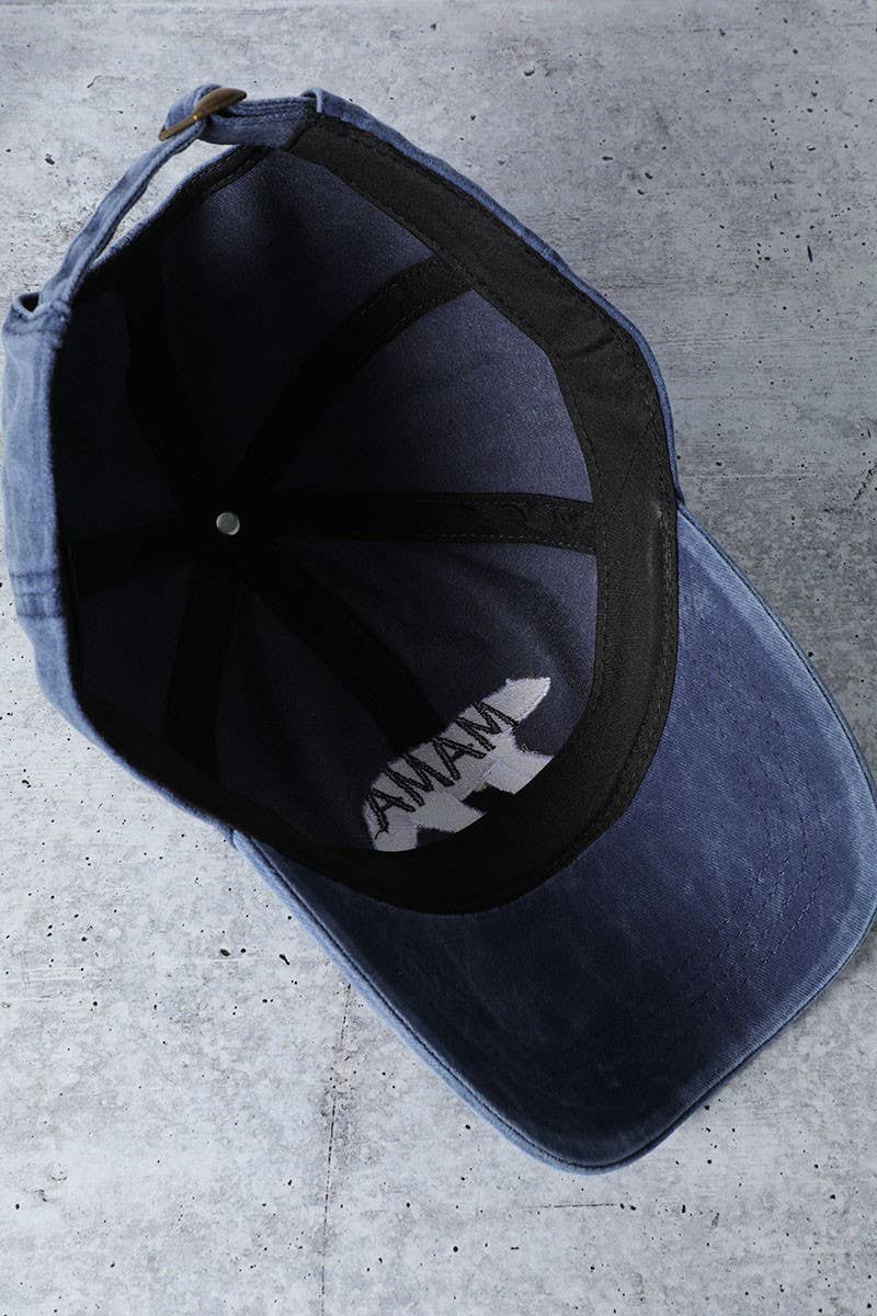 Mama Bear Embroidery Washed Cotton Baseball Cap: DENIM BLUE / One Size