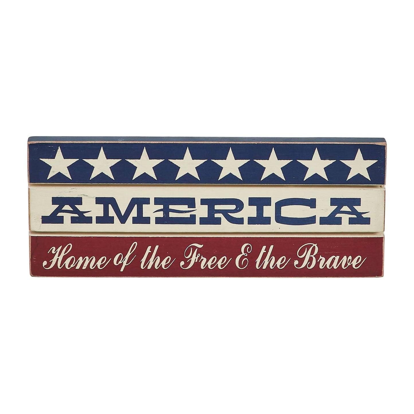 AMERICA Home Of The Free And The Brave w/ White Stars On Blue Stripe MDF Sign 3.5x9