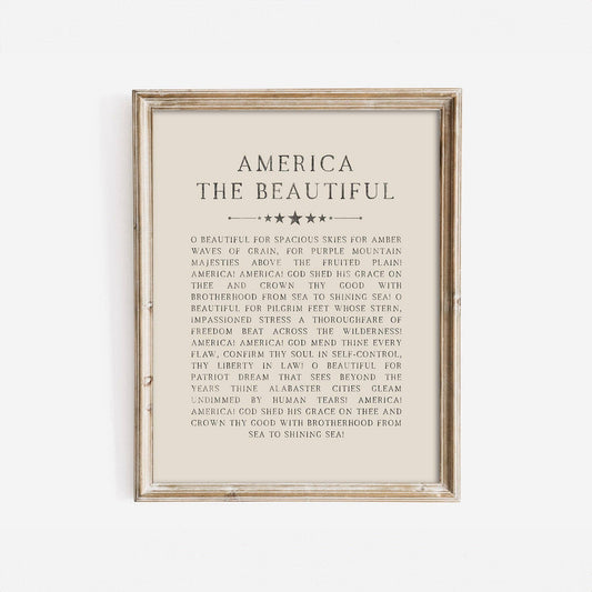 America The Beautiful Lyrics Art Print: 8x10