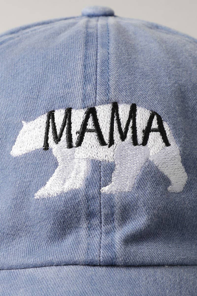 Mama Bear Embroidery Washed Cotton Baseball Cap: DENIM BLUE / One Size