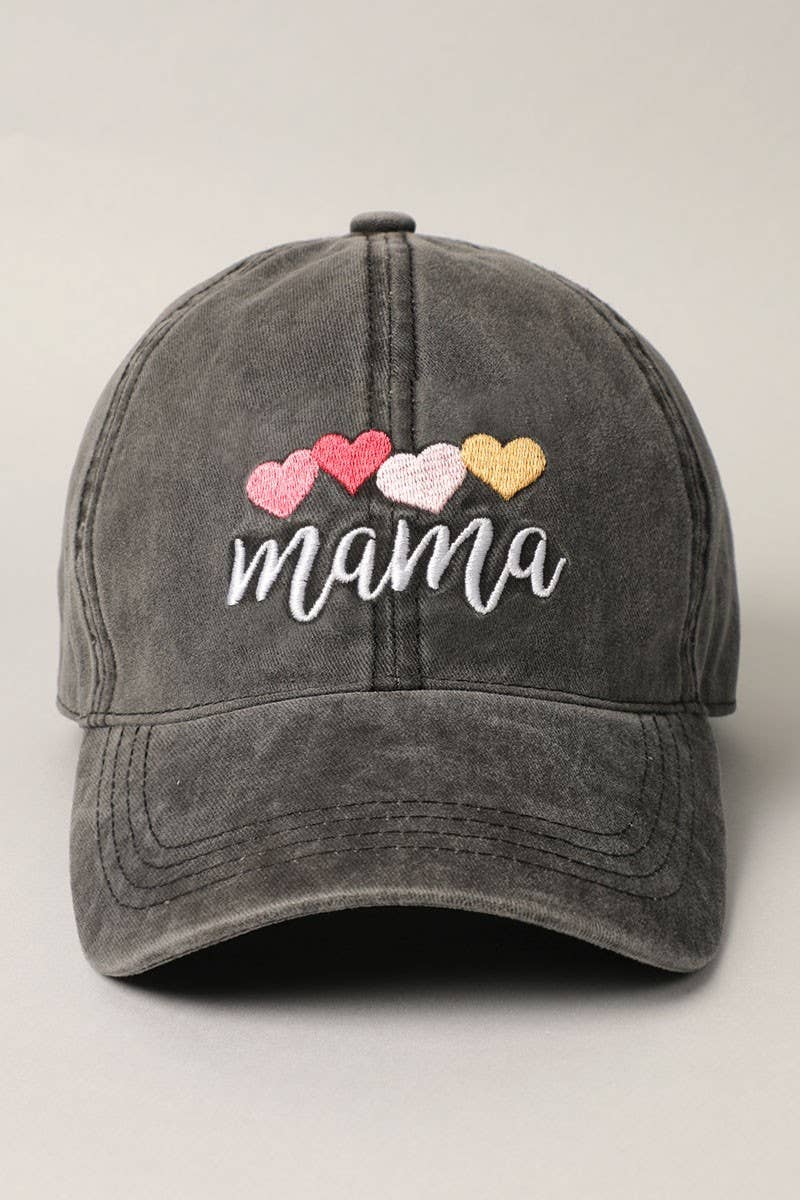 Mama with Heart Embroidery Baseball Dad Hat Cap: GREY / One Size