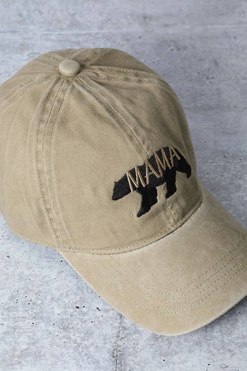 Mama Bear Embroidery Washed Cotton Baseball Cap: DENIM BLUE / One Size