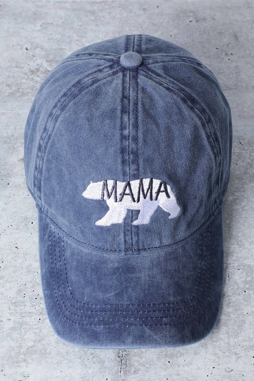 Mama Bear Embroidery Washed Cotton Baseball Cap: DENIM BLUE / One Size