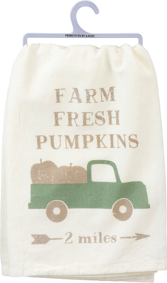 cotton kitchen towel with pumpkin and truck designs