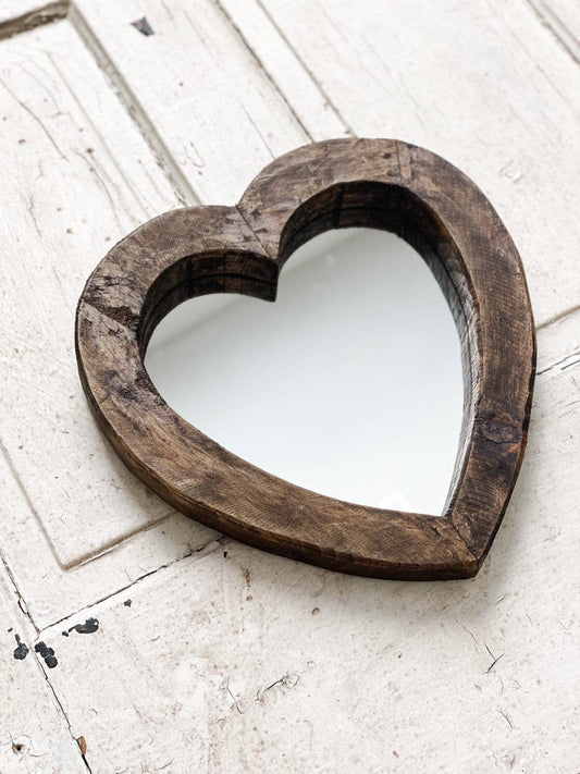 Heart Wood Frame with Glass Mirror, Handmade