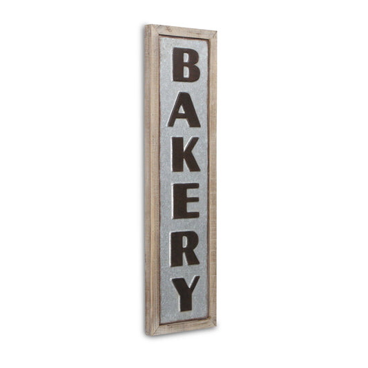Vertical Wood Frame Galvanized Wall Sign - Bakery