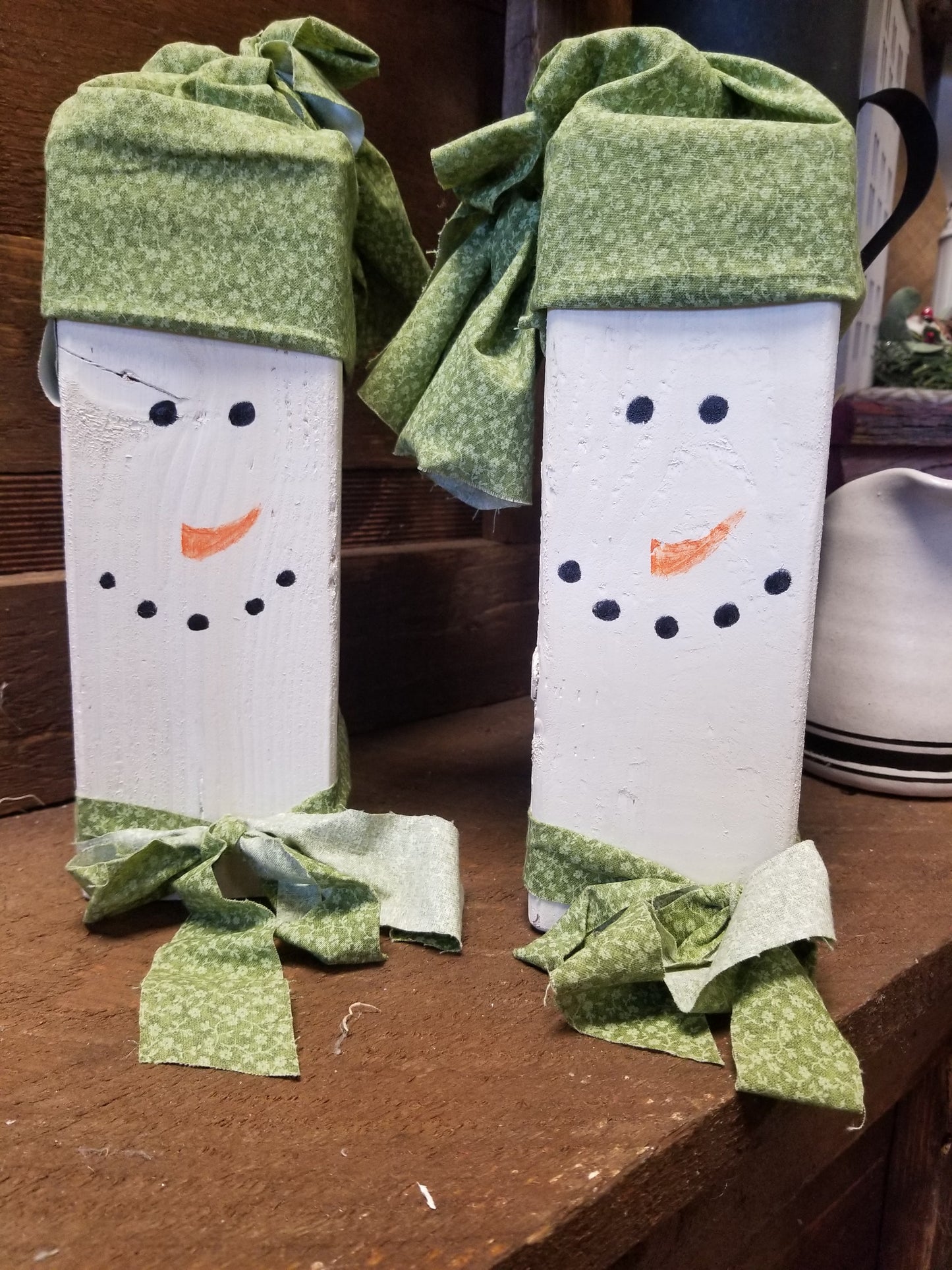 Standing Wooden Snowman - Green Scarf & Hat