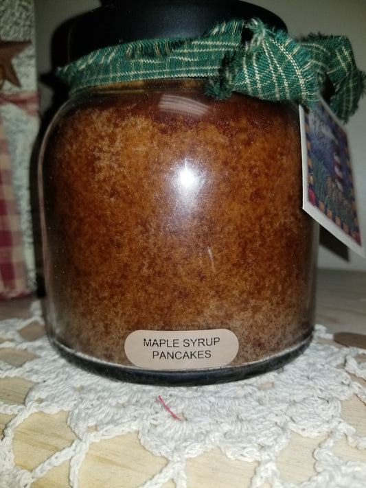 Maple Syrup Pancakes 34-ounce Papa jar candle burns for approximately 155 hours.