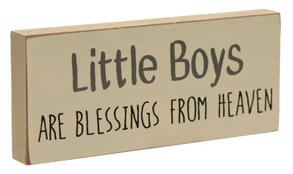 Farmhouse colors: Pewter (charcoal gray), Stoneware (gray/beige), and Soft White (ivory).  The blocks read:  Little boys are blessings from heaven Little girls are angels in disguise Grandchildren complete the circle of love